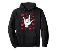 I love You Sign Language Valentine's Day ASL Hearts Pullover Hoodie