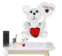 I Love You Signed Crystal Bear - Glass Bear Figure with Heart Romantic Art Glass Collectible Beautiful Animal Sculpture for Desk Decoration, Women's Gifts, Table Basket for Christmas, Valentine's Day