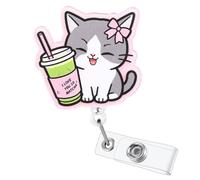 I Love You So Matcha Drink Cute Cat Funny Nurse Badge Reel, Retractable ID Pediatric Badge Holder, Name Tag Badge Buddy for RN LPN Psych Nursing Student Psychologist Veterinary Doctor Cat Lovers Day