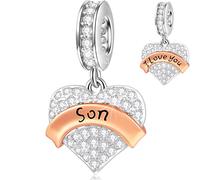 I Love You Son Charms Dangle fits Pandora Mothers Day Bracelet/Necklace, 925 Sterling Silver Pave Sparkling Clear CZ Son in Law Pendant Beads, Gifts for Godson/Boys/Graduation