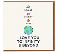 I Love You To Infinity & Beyond Card - Cute Space Planets Illustration - Love/Anniversary or Valentine’s Day Card for Partner - Blank Inside