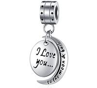 I Love You to The Moon and Back Dangle Charms fit Pandora Valentines Bracelet, 925 Sterling Silver Sun and Moon Wedding Anniversary Pendant Beads, for Girlfriend/Bride/Couple
