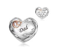 I Love You To The Moon And Back Mum Dad Family Sister Friend Heart Charm Bead Pendant 925 Sterling Silver Compatible With Pandora Charm Moments Bracelet (Dad Love Heart Charm)
