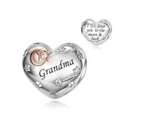 I Love You To The Moon And Back Mum Dad Family Sister Friend Heart Charm Bead Pendant 925 Sterling Silver Compatible With Pandora Charm Moments Bracelet (Grandma Love Heart Charm)