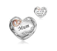 I Love You To The Moon And Back Mum Dad Family Sister Friend Heart Charm Bead Pendant 925 Sterling Silver Compatible With Pandora Charm Moments Bracelet (Mum Love Heart Charm)
