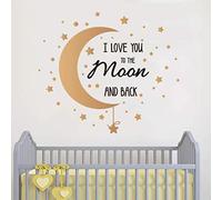 I Love You to The Moon and Back Quotes Wall Decals Moon Stars DIY Sticker Art Mural Sayings for Home Nursery Decor