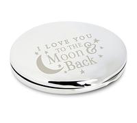 I LOVE YOU TO THE MOON AND BACK ROMANTIC Silver Engraved COMPACT MIRROR for my Girlfriend Wife Her Novelty Keepsake Gifts Presents Valentines Day Birthday Mothers Day Wedding Anniversary Mummy