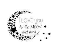 I Love You to The Moon and Back Wall Decal Classic Quote Stars Pattern Moon Vinyl Nursery Home Decor Stickers DIY Wallpaper-S-42x59cm