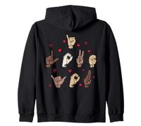 I love You Valentine's Day ASL Sign Language Hearts Zip Hoodie