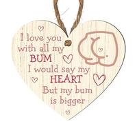 I Love You with All My Bum Funny Pink Heart MDF Plaque - Humorous Love Quote Wooden Sign for Couples - Quirky Romantic Gift for Him or Her - Heart-Shaped Wall Decor for Home or Bedroom (Beige)