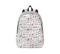 I Love You Words With Hearts Canvas Backpack Laptop Bag Adjustable Straps Vintage Casual School Travel Outdoor Work Camping