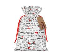 I Love You Words With Hearts Hemp Bundle Gift Bag,Christmas Bags Holiday Wrapping Bag For Christmas Party