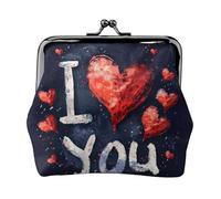 I Love You Words with Hearts Print Exquisite Versatile Kiss Lock Coin Purse Cute Small Zipper Wallet for Coins Cards