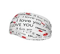 I Love You Words With Hearts Print Fashion Elastic Sports Headband Unisex High Absorption Sweat Band Hair Band For Running, Fitness, Tennis & Outdoor Activities