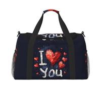 I Love You Words with Hearts Print Foldable Carry On Tote Large Capacity Hand Carry Bag for Airplane Weekend Getaways