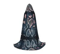I Love You Words with Hearts Print Halloween Hooded Cloak Masquerade Cosplay Costume Unisex Witch Robe Cloak with Hood Cape, Black, Medium