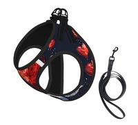 I Love You Words With Hearts Print Harness Leash Set For Cat Dog, Reflective Adjustable Escape-Proof Vest Lead With Soft Breathable Mesh, For Small Pets And Kitten Puppy