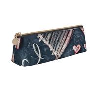 I Love You Words with Hearts Print Higher Capacity Leather Pencil Case Zippered Pen Case School Students Teenagers