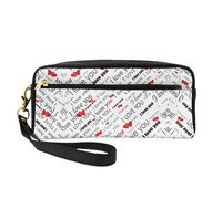 I Love You Words with Hearts Print Leather Small Makeup Bag â€“ Reusable Cosmetic Accessories Organizer, Travel Toiletry Bag