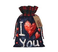 I Love You Words With Hearts Print Pouch Goody Christmas Drawstring Gift Bags Xmas Treats Bag Holiday Candy Wrapping Bags
