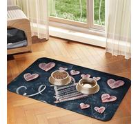 I Love You Words with Hearts print PU Leather Feeding Mat for Dogs Cats Pet Food Mat Absorbent Non-Slip Rubber Bottom