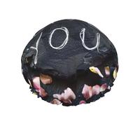 I Love You Words With Hearts Print Reusable Shower Cap For Women Shower Caps With Double-Layer Elastic For Long Hair Bath