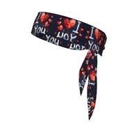 I Love You Words with Hearts Print Sports Head Tie,Adjustable Sports Headband for Sports, Fitness, Working Out, Yoga