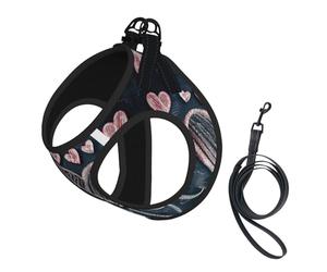 I Love You Words with Hearts Print Step in Dog Harness and Leash Set,Mesh Pet Vest Harness for Small Dogs and Cats