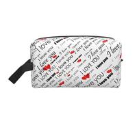 I Love You Words with Hearts Print Storage Bag â€“ Large Travel Cosmetic Makeup Bags, Portable Pouch Organizer for Toiletries, Accessories