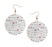I Love You Words With Hearts Printed Faux Leather Earrings Set For Women, 1 Pair Lightweight Dangle Drop Pierced Earrings Jewelry Gifts For Women