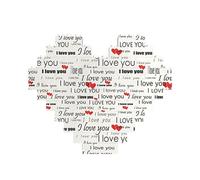 I Love You Words with Hearts Printed Jigsaw Puzzle 10.8x12.8 CM, Heart-Shaped Puzzle Challenging Game for Adults, Fun Decorative Wall Decor