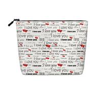 I Love You Words with Hearts Printed Single-Layer Cosmetic Bag Faux Linen Material Large Capacity Coin Purse Travel and Business Trip Essential