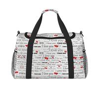 I Love You Words with Hearts Travel Duffel Bag Weekend Bag Weekender Overnight Carry On Hand Bag Workout Sport Hospital
