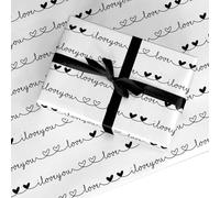 I Love You Wrapping Paper Gift Wrap - Romantic Script Design in Black & White - For Valentine’s Day, Anniversary, Wedding, Engagement - Recyclable by Dyefor (White, 2 Sheets (50 x 70cm))