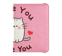 I Love Your Valentine Cartoon Cat Leather Passport and Vaccine Card Holder Combo Passport Case Travel Documents Wallet Passport Holder Case for Men and Women Waterproof