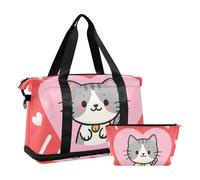 I Love Your Valentine Cartoon Cat Sports Gym Bag Carrying Bag with Adjustable Strap for Trekking 2 Pieces Set, I Love You Valentine Cartoon Cat, 1 Size, I love you valentine cartoon cat, 1 size