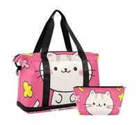 I Love Your Valentine Cartoon Cat Tote Bag Sport Training Bag with Adjustable Strap for Airplane Traveling Foldable, I love your valentine cartoon cat, One Size