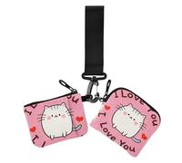 I Love Your Valentine Cartoon Cat Women's Change Wallet Card Cases Small Detachable Zipper Cash Coin Purse with Zipper Coin Pocket for Daily Use 2 Packs, I love your valentine cartoon cat, One Size