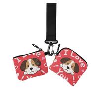 I Love Your Valentine Dog Dual Coin Purse Credit Card Holder Wallet Cute Fashion Zipper Coin Purse Wallet with Wristlet Strap for Lady 2 Pcs, I love your valentine dog, One Size, Casual