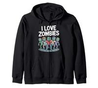 I Love Zombies Creepy Horde Graphic Zip Hoodie