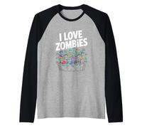 I Love Zombies Graphic Undead Horde Raglan Baseball Tee