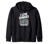 I Love Zombies Graphic Undead Horde Zip Hoodie