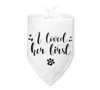 I Loved Her First Engagement Announcement Dog Bandana Engagement Gift Pet Dog Triangle Scarf Accessories Wedding Party Decorations Photo Prop for Small Medium Large Dogs Cats