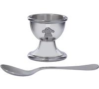 I LUV LTD Child's Humpty Dumpty Egg Cup and Spoon Pewter Humpty Motif on Side Kitchen Accessories Perfect for Engraving on the Back with Child Name