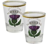 I LUV LTD Double Shot Glasses with Heavy Base, Scotland Thistle Design, Souvenir Gift Set, 50ml, Pack of 2
