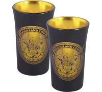 I LUV LTD Double Slammer Glasses Set, Bronze/Black Electroplated Scottish Highland Cow Design, Heavy Base & Dishwasher Safe, 50ml, Pack of 2