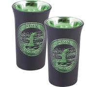 I LUV LTD Double Slammer Glasses Set, Green/Black Electroplated Nessie Loch Ness Monster Design, Heavy Base & Dishwasher Safe, 50ml, Pack of 2
