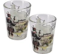 I LUV LTD Double Tot Glasses with Heavy Base, Scotland Piper & Castle Design, Great Souvenir Gift Set, 50ml, Pack of 2