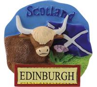 I LUV LTD Edinburgh Scotland Fridge Magnet - Scottish Saltire Flag, Highland Cow with Horns