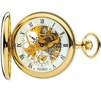 Half Hunter Skeleton Pocket Watch 17 Jewelled Mechanical Gold Plated